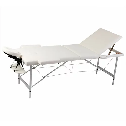 vidaXL Krem bela zložljiva masažna miza z 3 območji in aluminjastim okvirjem