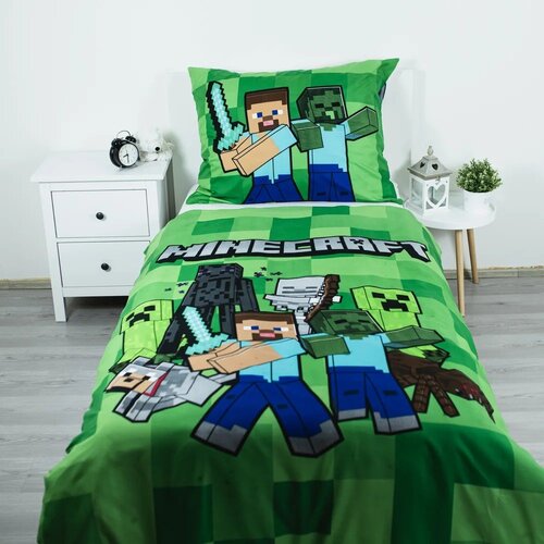 Jerry Fabrics Zelena dječja posteljina za krevet za jednu osobu od mikrovlakana 140x200 cm Minecraft Block Stack &amp;ndash; Slike