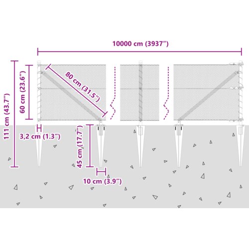 vidaXL &Scaron;esterokotna Ograja Siva 0.6x100 m Jeklo, Ograda Stebri s &Scaron;pico 13 kos &Oslash;32 mm 80 cm Galvanizirano Jeklo Cene