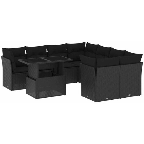  9-dijelni set vrtnih sofa s jastucima crni od poliratana Crna 100 x 55 x 73 cm Slike