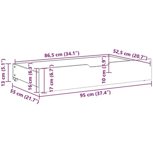 VidaXL Ladice ispod kreveta 2 kom vo&amp;scaron;tano smeđe 95x55x16cm od borovine Slike