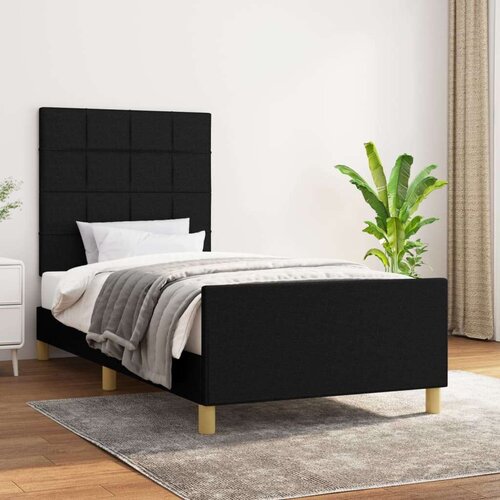  Za krevet s uzglavljem crni 90x200 cm od tkanine Slike