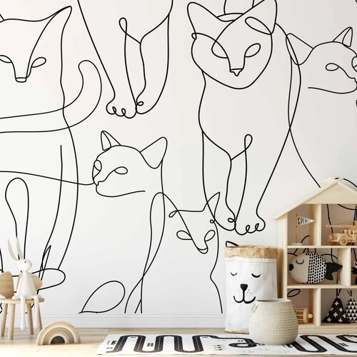  Foto tapeta - Cat lineart - minimalist sketches of black cats on white background 200x140 Standard Cene
