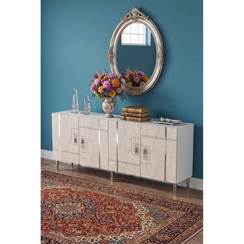 Hanah home komoda Ilay 180, 180 cm, bela / travertin / srebrna Cene