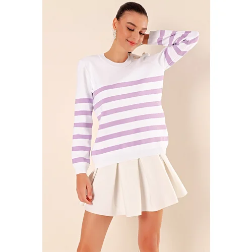 Bigdart 15820 Striped Pullover with Button Detail - C. Lilac