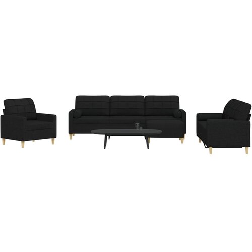 4-dijelni set sofa s tabureom i jastucima crni tkanina Cene