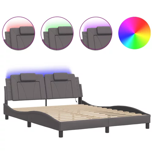 vidaXL Okvir kreveta s LED svjetlima sivi 160 x 200 cm od umjetne kože