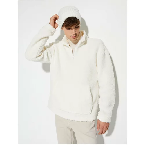 Koton Plush Sweatshirt Half Zipper Stand Collar Pocket