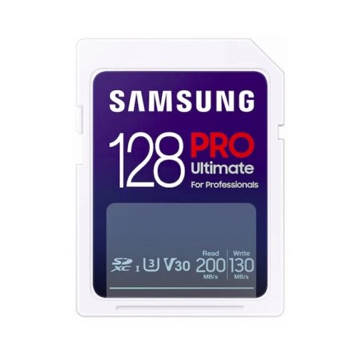 Samsung sd card 128GB, pro ultimate, sdxc, uhs-i U3 V30, read up to 200MB/s, write up to 130 mb/s, for 4K and fullhd video recording Cene