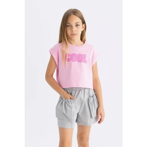 Defacto Girl's Crew Neck Printed Short Sleeve T-Shirt