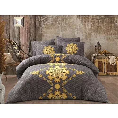 Mijolnir Žuta /siva pamučna posteljina za krevet za jednu osobu 140x200 cm Saltanat –