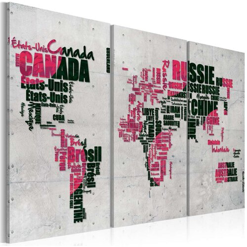  Slika - Map of the World (French language) - triptych 120x80 Slike