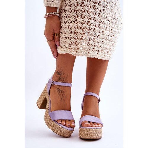 FI1 Comfortable Suede Sandals On A Chunky Heel Violet Elishia Cijene