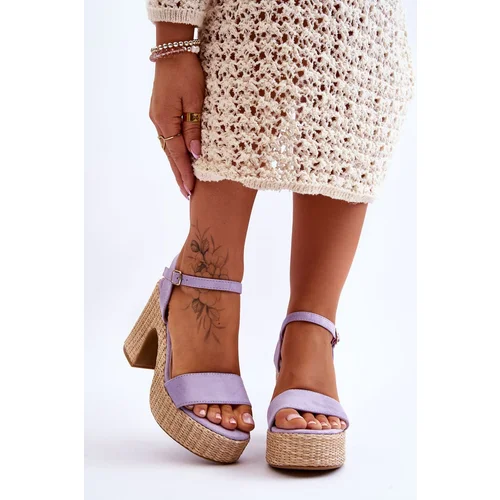 FI1 Comfortable Suede Sandals On A Chunky Heel Violet Elishia