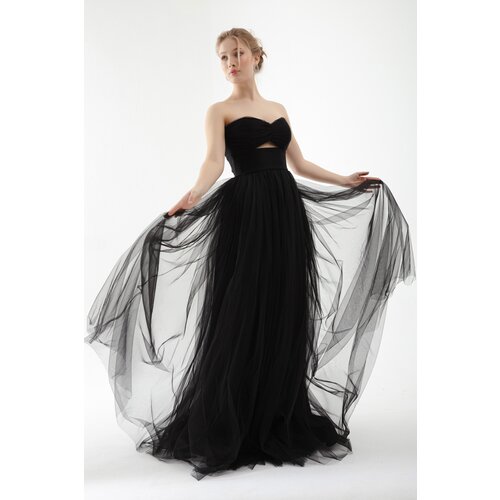 Lafaba Women's Black Strapless Tulle Evening Dress Slike