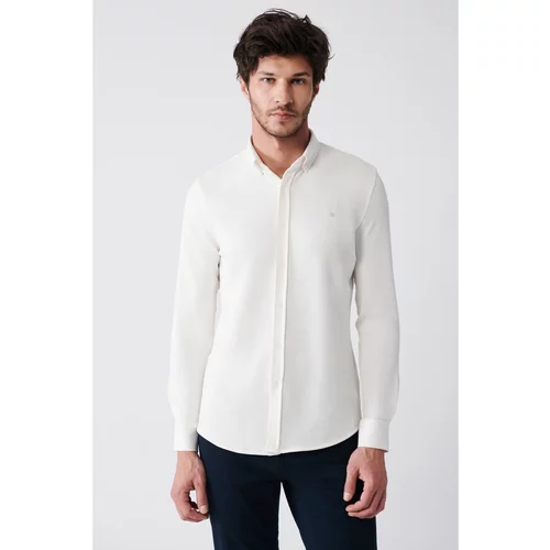 Avva Men's White Easy-to-Iron Cotton Blended Buttoned Collar Slim Fit Slim Fit Shirt