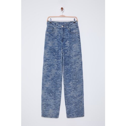 Trendyol Blue Textured High Waist Baggy Jeans Slike