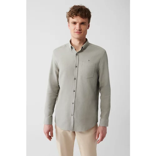 Avva Men's Gray 100% Cotton Buttoned Collar Pocket Standard Fit Normal Cut Shirt