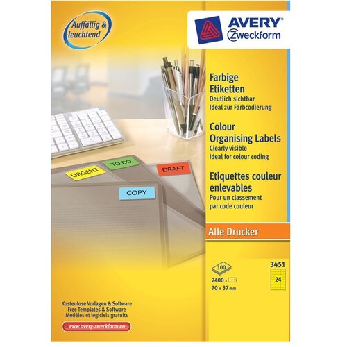 Avery Zweckform naljepnice 70x37mm žute 100 listova Slike