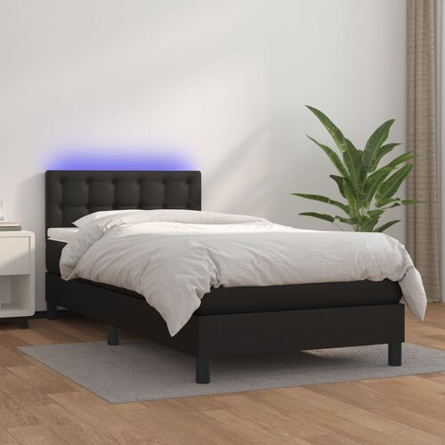 The Living Store Box spring postelja z vzmetnico LED črn 90x190 cm umetno usnje - Box Spring Postelja, (21518734) Cene