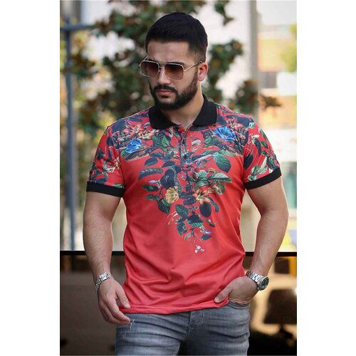 Madmext Red Flower Detailed Polo T-Shirt 2885 Slike