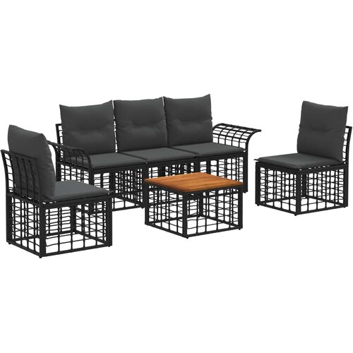 vidaXL Set vanjskih sofa 6 kom. Crna i tamno siva Poliester - Crna i tamno siva sa stolom Cene