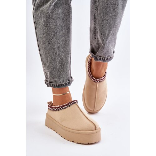 Kesi Low women&amp;#039;s snow boots with platform embroidery dark beige Narirya Slike