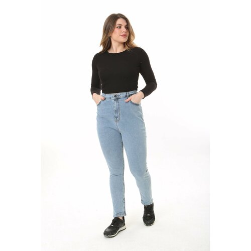 Şans Women's Plus Size Blue High Waist Skinny Leg Lycra 5 Pocket Jeans Slike