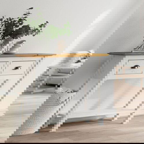VidaXL Konzolna mizica BODO rjava 90x34,5x73 cm trdna borovina Slike