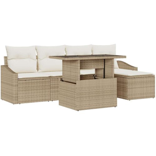  6-dijelni vrtni set sofa s jastučićima Bež poli ratan Slike