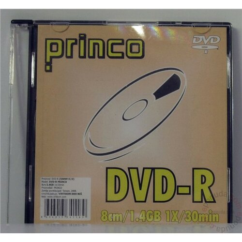 Princo DVD-R 8CM 1.4GB 1X SLIM CASE disk Slike