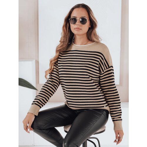 DStreet Damski sweter w paski ELVARA kamelowy Slike