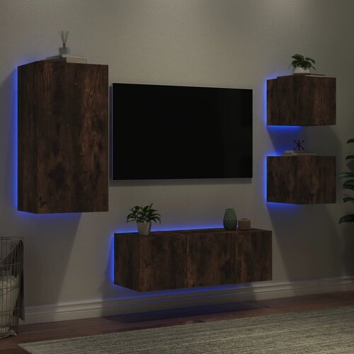  The Living Store Komplet TV omaric LED 5-delni dimljeni hrast inženirski les - Stenska TV Enota, (21555432) Slike