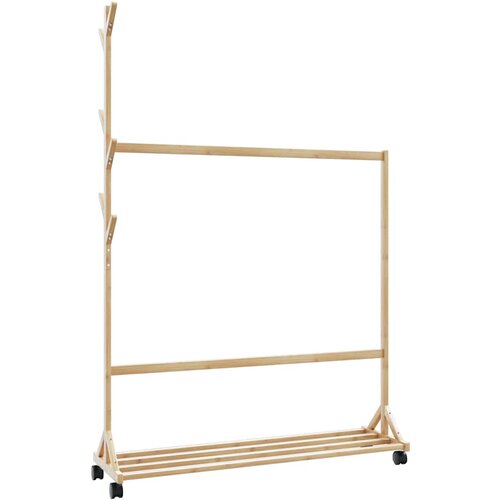 vidaXL Stojalo za oblačila s kljukami in kolesi 100x35x157 cm Bambus Cene