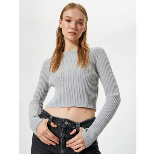 Koton Crop Knitwear Sweater Crew Neck Slim Fit Long Sleeve