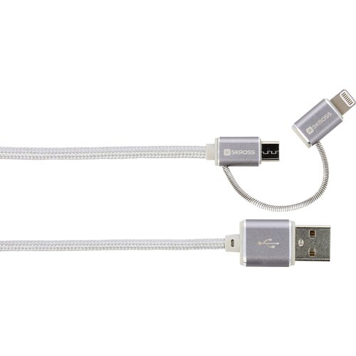 Skross Apple iPad/iPhone/iPod priključni kabel [1x USB - 1x mo&scaron;ki konektor mikro USB \, mo&scaron;ki konektor Apple dock lightning] 1.00 m srebrna, (20432908) Cene