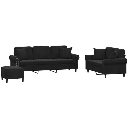 VidaXL 3-dijelni set sofa s jastucima crni bar&amp;scaron;unasti Slike