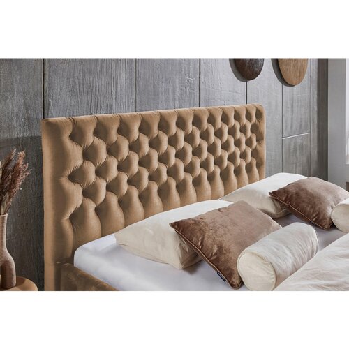 Home24 OBLAZINJENA POSTELJA 200 cm x 140 cm , tekstil svetlo rjava Slike