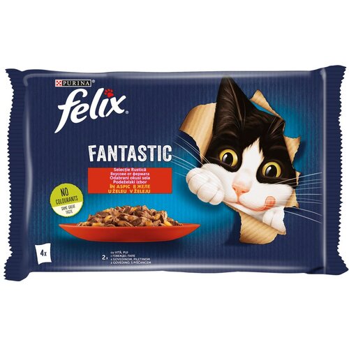 Purina Felix felix fantastic odabrani okusi sela, potpuna hrana za kućne ljubimce, za odrasle mačke, mokra hrana s govedinom u želeu i s piletinom u želeu, 4x85g Cene