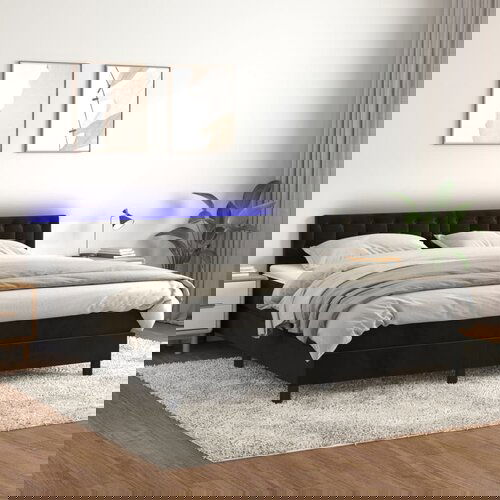 vidaXL Krevet box spring s madracem LED crni 180x200 cm baršun Cijene