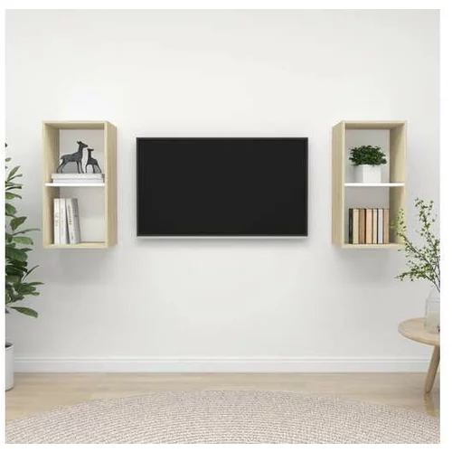  Stenska TV omarica 2 kosa bela in sonoma hrast iverna plošča