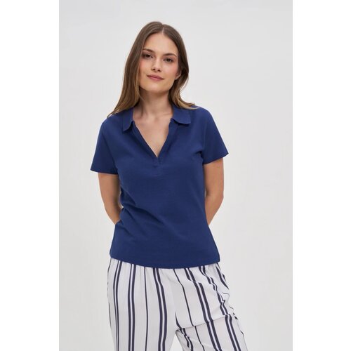 Marisse Navy Blue Cotton Blouse With A Collar Cene