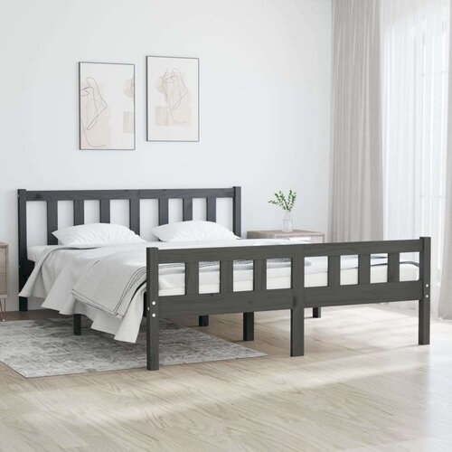  Posteljni okvir siv iz trdnega lesa 140x190 cm, (20645632) Slike