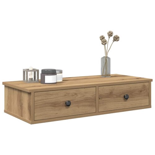 vidaXL Stenska polica s predali artisan hrast 80x34x17 cm inž. les Cene