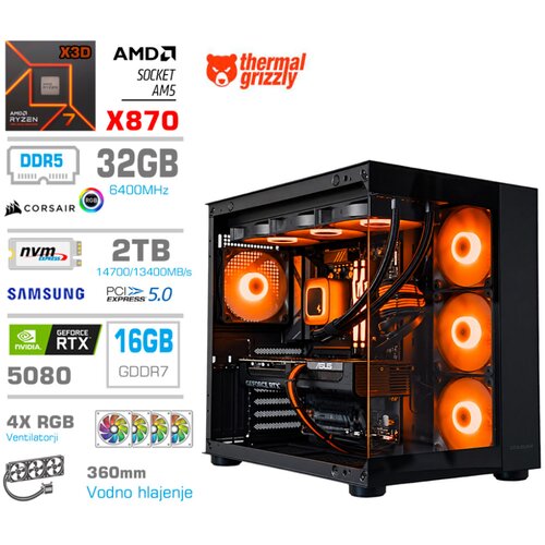 MEGA Računalnik MT S5 R7-9800X3D/RTX5080/32GB-DDR5/2TB-5.0/1050W/Brez OS/črna RGB + Estetski napajalni kabli [Oranžna / Črna], (5000506780) Cene