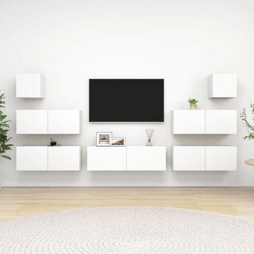 The Living Store Komplet TV omaric 7-delni bela iverna plo&amp;scaron;ča - Komplet TV Omaric, (21374721) Slike