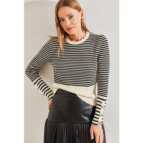 Bianco Lucci Women's Striped Knitwear Sweater with Buttons Cene