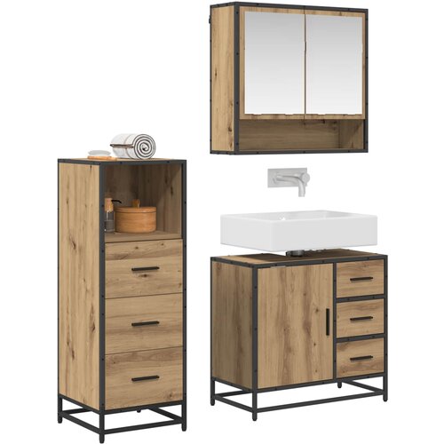  Set namje&amp;scaron;taja za kupaonicu 3 kom. Umjetnički hrast Smeđa 65 x 33 x 60 cm Slike