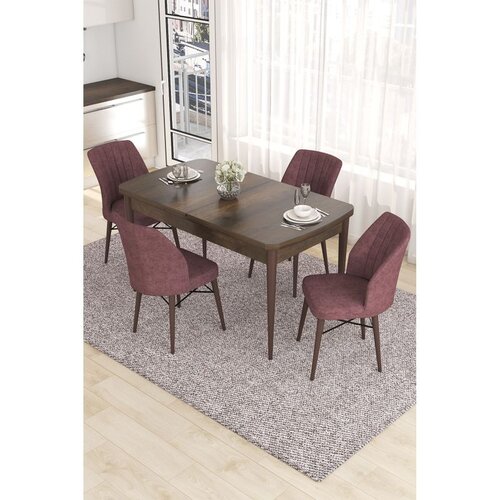 Hanah home trpezarijski set Eva, sto na razvlačenje i 4 stolice, ploča u dekoru drveta Baroque, puder roze tkanina Babyface Cene