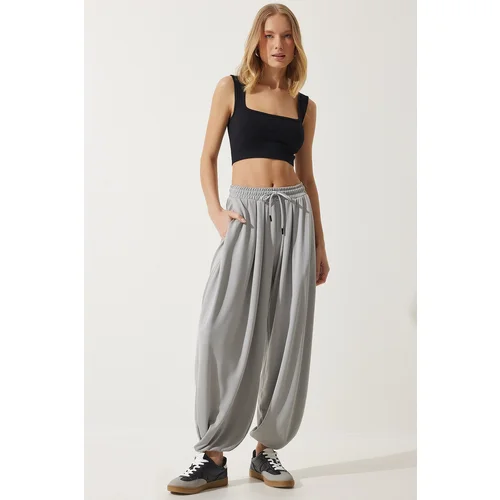  Women's Gray Pleated Comfortable Modal Baggy Trousers